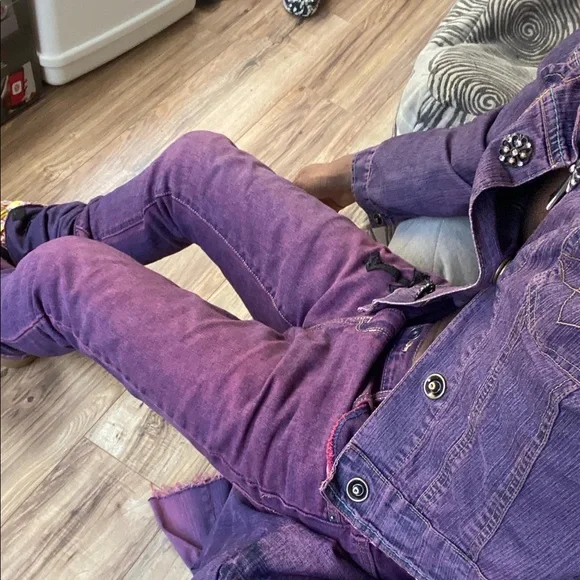 Purple stacked jeans